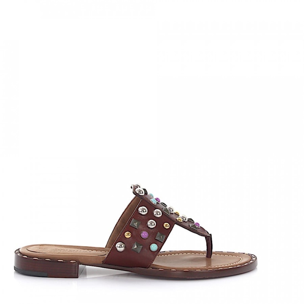 Dolce & Gabbana Calfskin Leather Gem Flip Flops - Picture 1 of 8